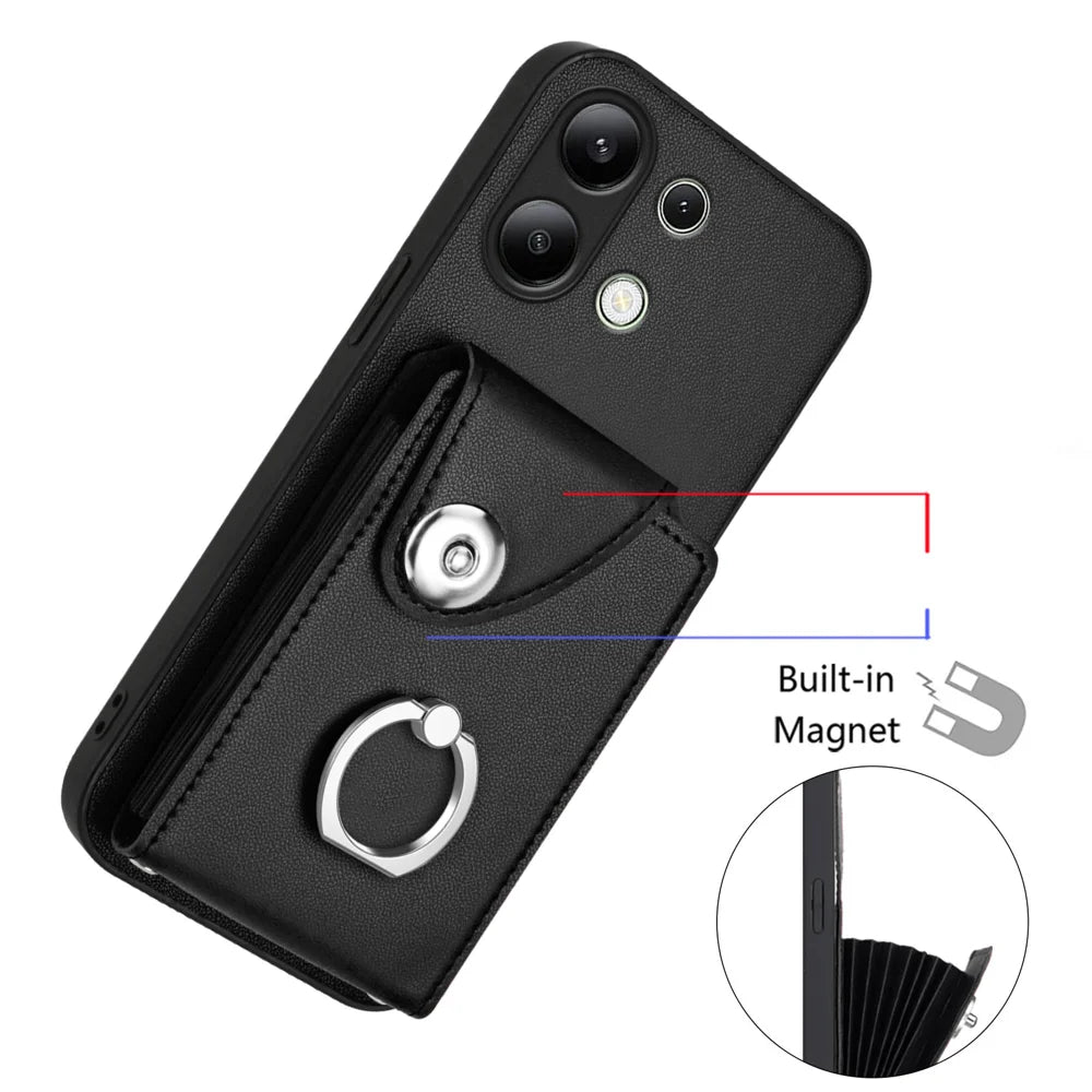 For Xiaomi Redmi Note 13 4G Case YB Leather Coating Series-7 Card Holder Leather TPU Phone Cover with Kickstand