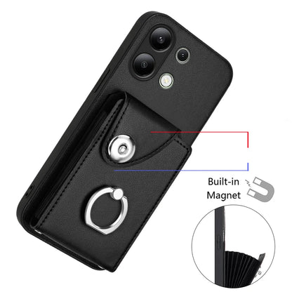 For Xiaomi Redmi Note 13 4G Case YB Leather Coating Series-7 Card Holder Leather TPU Phone Cover with Kickstand