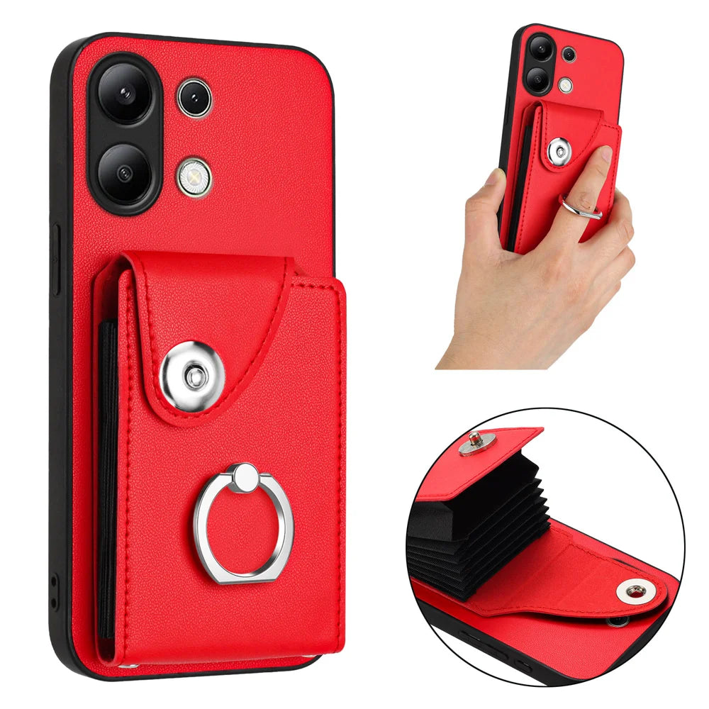 For Xiaomi Redmi Note 13 4G Case YB Leather Coating Series-7 Card Holder Leather TPU Phone Cover with Kickstand