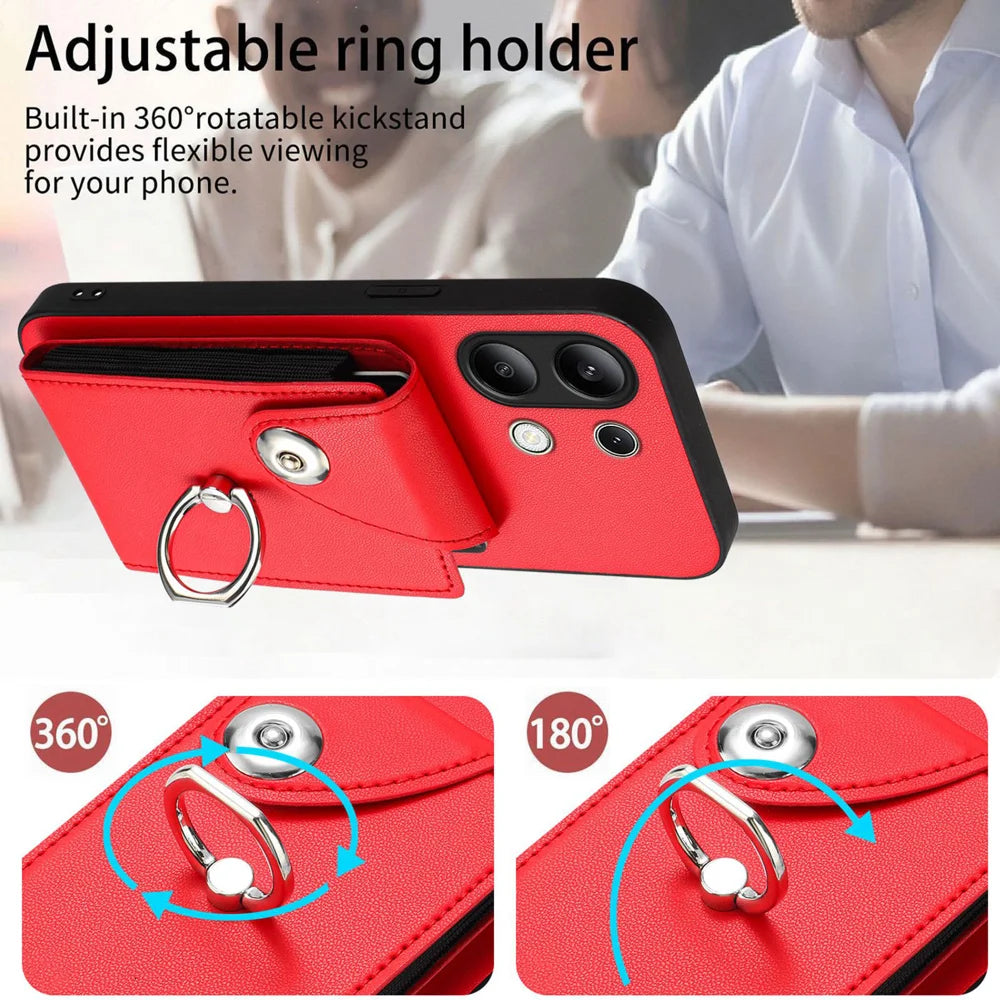For Xiaomi Redmi Note 13 4G Case YB Leather Coating Series-7 Card Holder Leather TPU Phone Cover with Kickstand