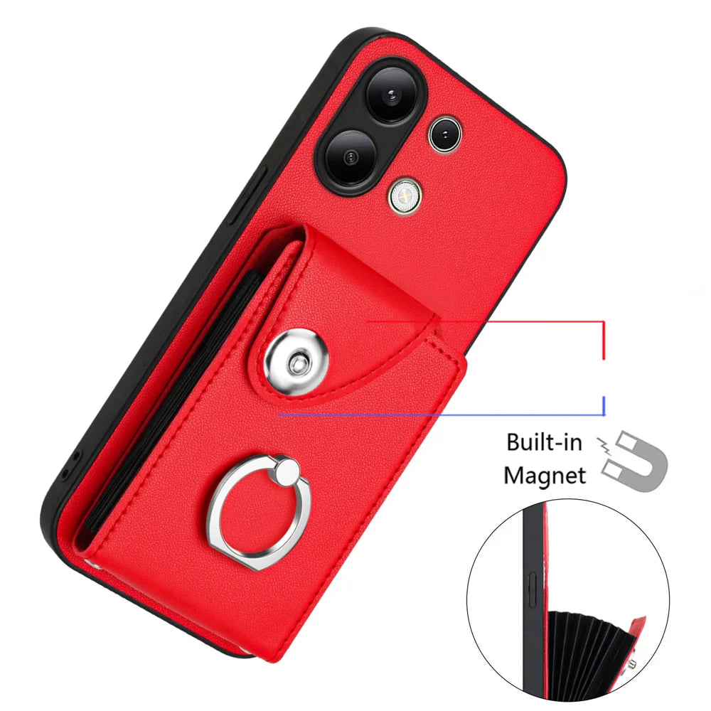 For Xiaomi Redmi Note 13 4G Case YB Leather Coating Series-7 Card Holder Leather TPU Phone Cover with Kickstand