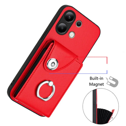 For Xiaomi Redmi Note 13 4G Case YB Leather Coating Series-7 Card Holder Leather TPU Phone Cover with Kickstand