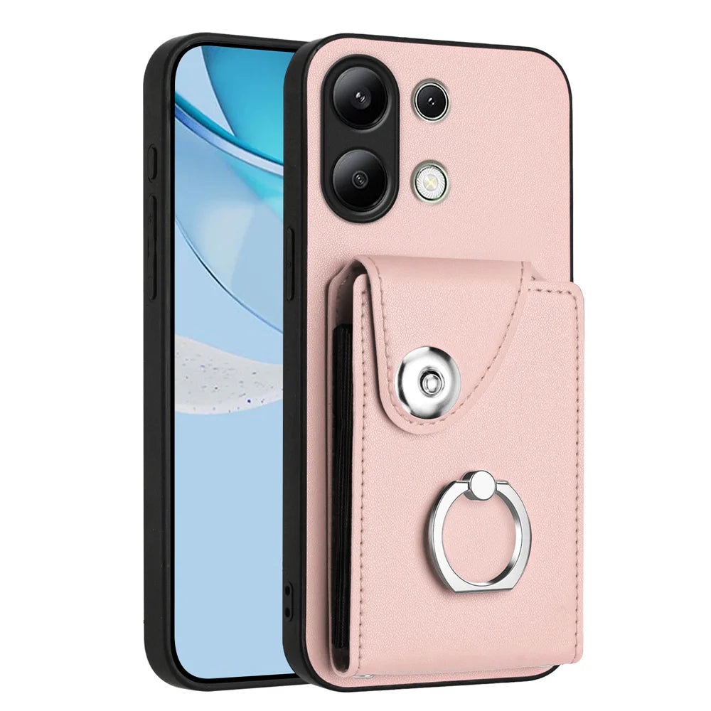 For Xiaomi Redmi Note 13 4G Case YB Leather Coating Series-7 Card Holder Leather TPU Phone Cover with Kickstand