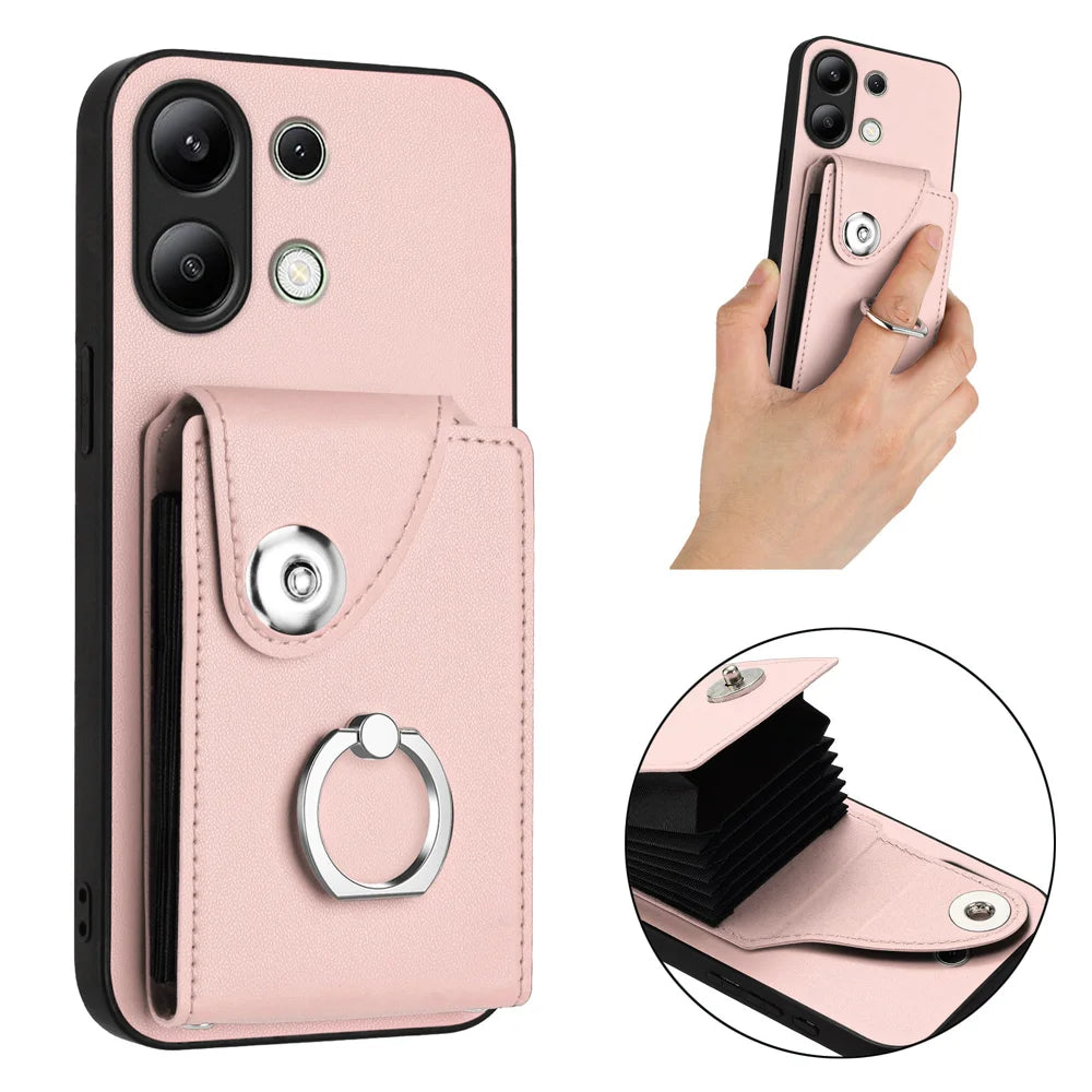 For Xiaomi Redmi Note 13 4G Case YB Leather Coating Series-7 Card Holder Leather TPU Phone Cover with Kickstand