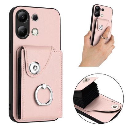 For Xiaomi Redmi Note 13 4G Case YB Leather Coating Series-7 Card Holder Leather TPU Phone Cover with Kickstand