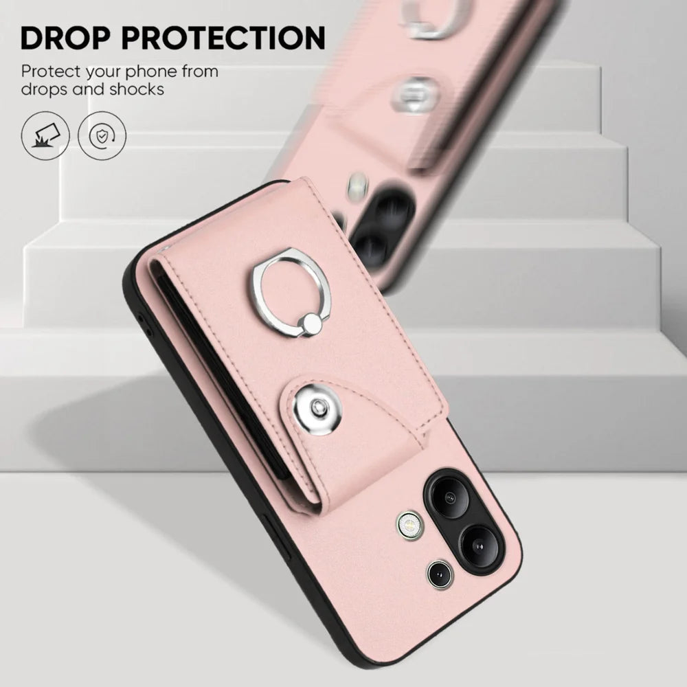 For Xiaomi Redmi Note 13 4G Case YB Leather Coating Series-7 Card Holder Leather TPU Phone Cover with Kickstand