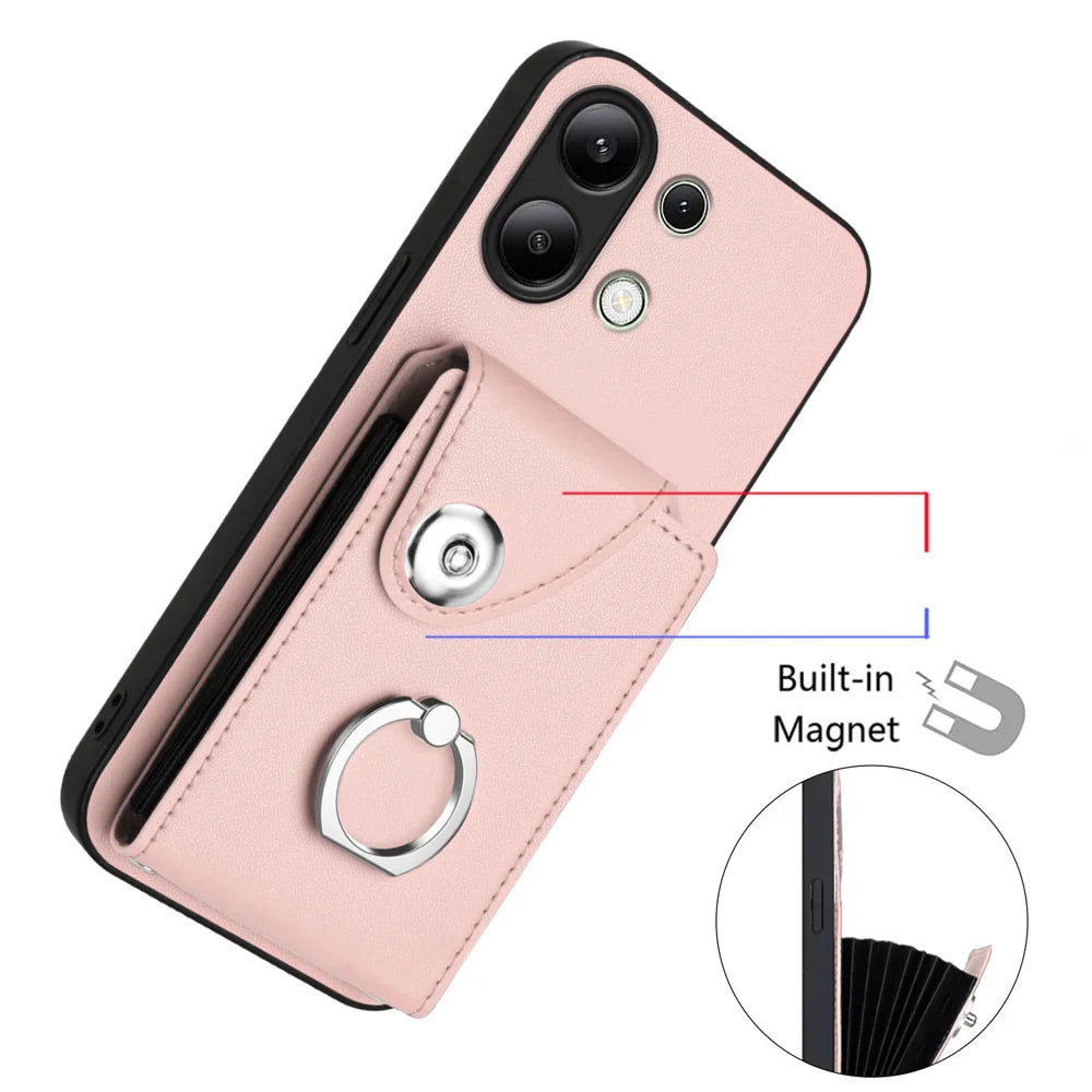For Xiaomi Redmi Note 13 4G Case YB Leather Coating Series-7 Card Holder Leather TPU Phone Cover with Kickstand