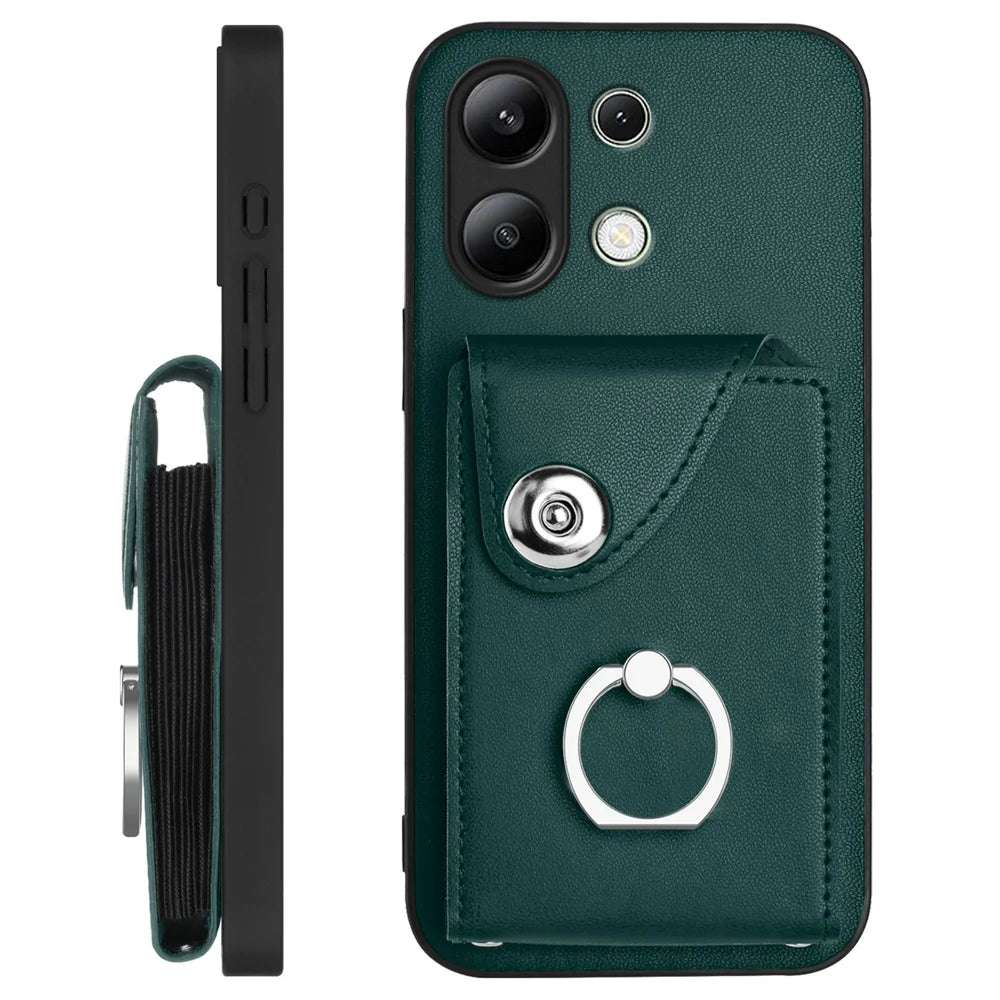 For Xiaomi Redmi Note 13 4G Case YB Leather Coating Series-7 Card Holder Leather TPU Phone Cover with Kickstand