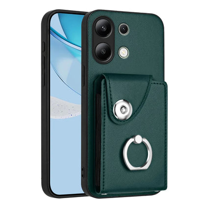 For Xiaomi Redmi Note 13 4G Case YB Leather Coating Series-7 Card Holder Leather TPU Phone Cover with Kickstand