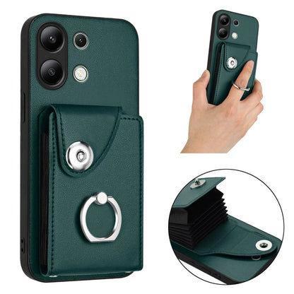 For Xiaomi Redmi Note 13 4G Case YB Leather Coating Series-7 Card Holder Leather TPU Phone Cover with Kickstand