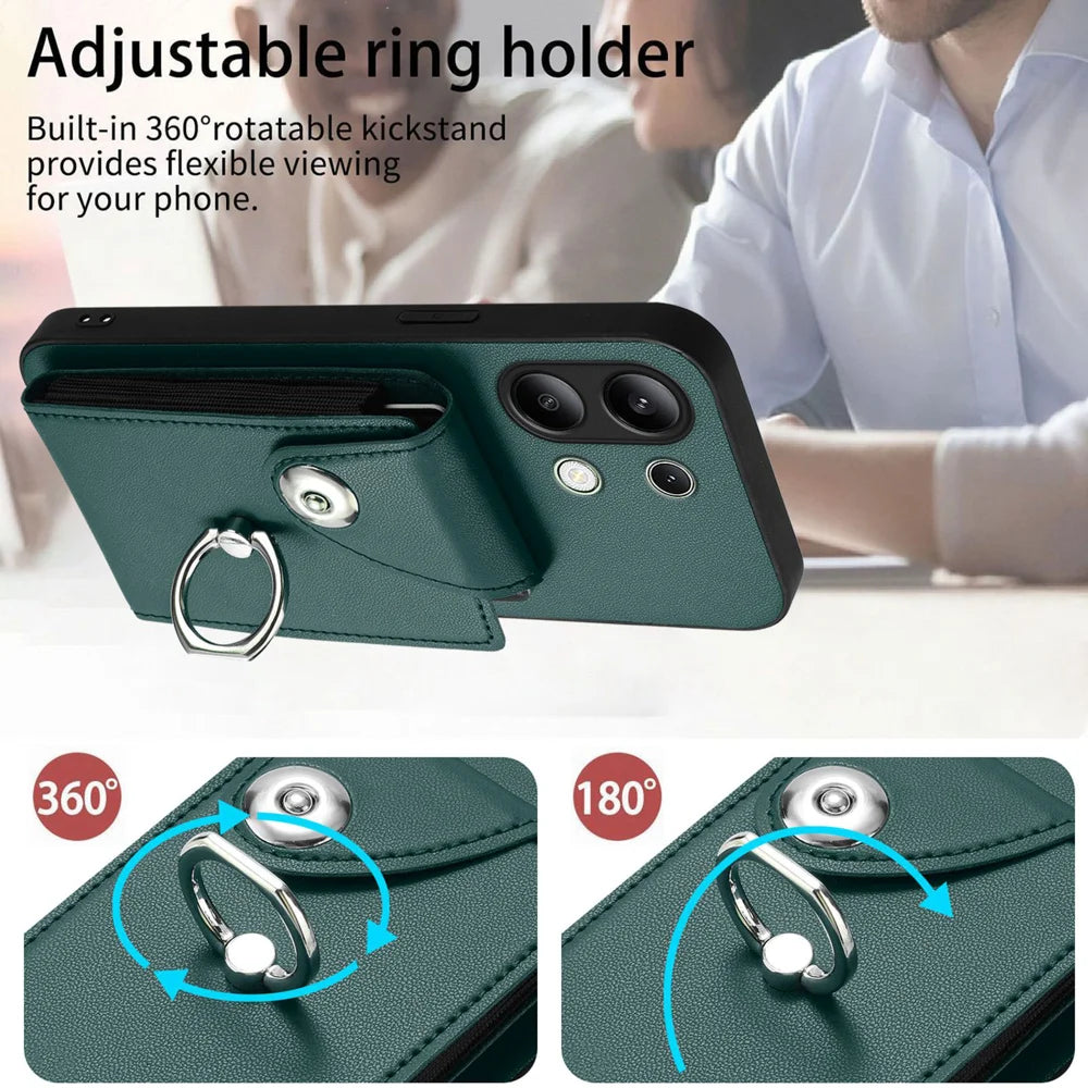 For Xiaomi Redmi Note 13 4G Case YB Leather Coating Series-7 Card Holder Leather TPU Phone Cover with Kickstand