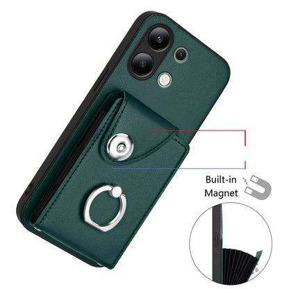 For Xiaomi Redmi Note 13 4G Case YB Leather Coating Series-7 Card Holder Leather TPU Phone Cover with Kickstand