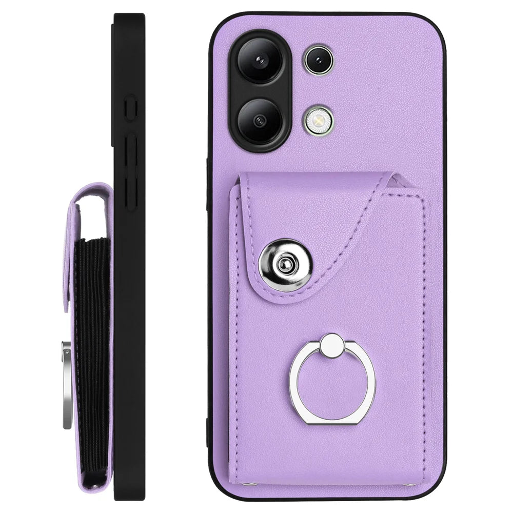 For Xiaomi Redmi Note 13 4G Case YB Leather Coating Series-7 Card Holder Leather TPU Phone Cover with Kickstand