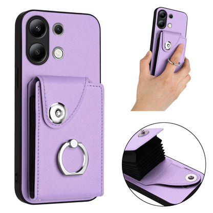 For Xiaomi Redmi Note 13 4G Case YB Leather Coating Series-7 Card Holder Leather TPU Phone Cover with Kickstand