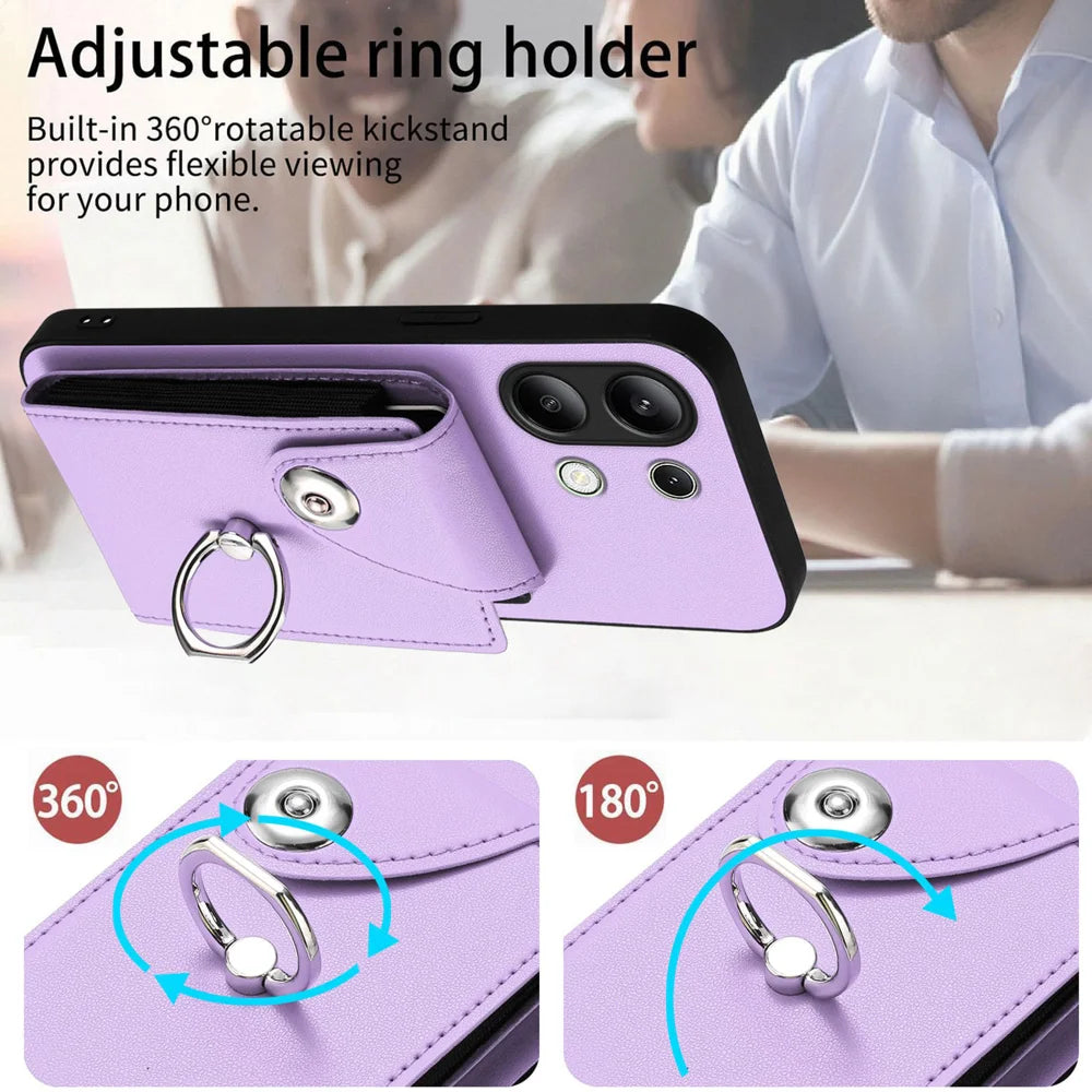 For Xiaomi Redmi Note 13 4G Case YB Leather Coating Series-7 Card Holder Leather TPU Phone Cover with Kickstand