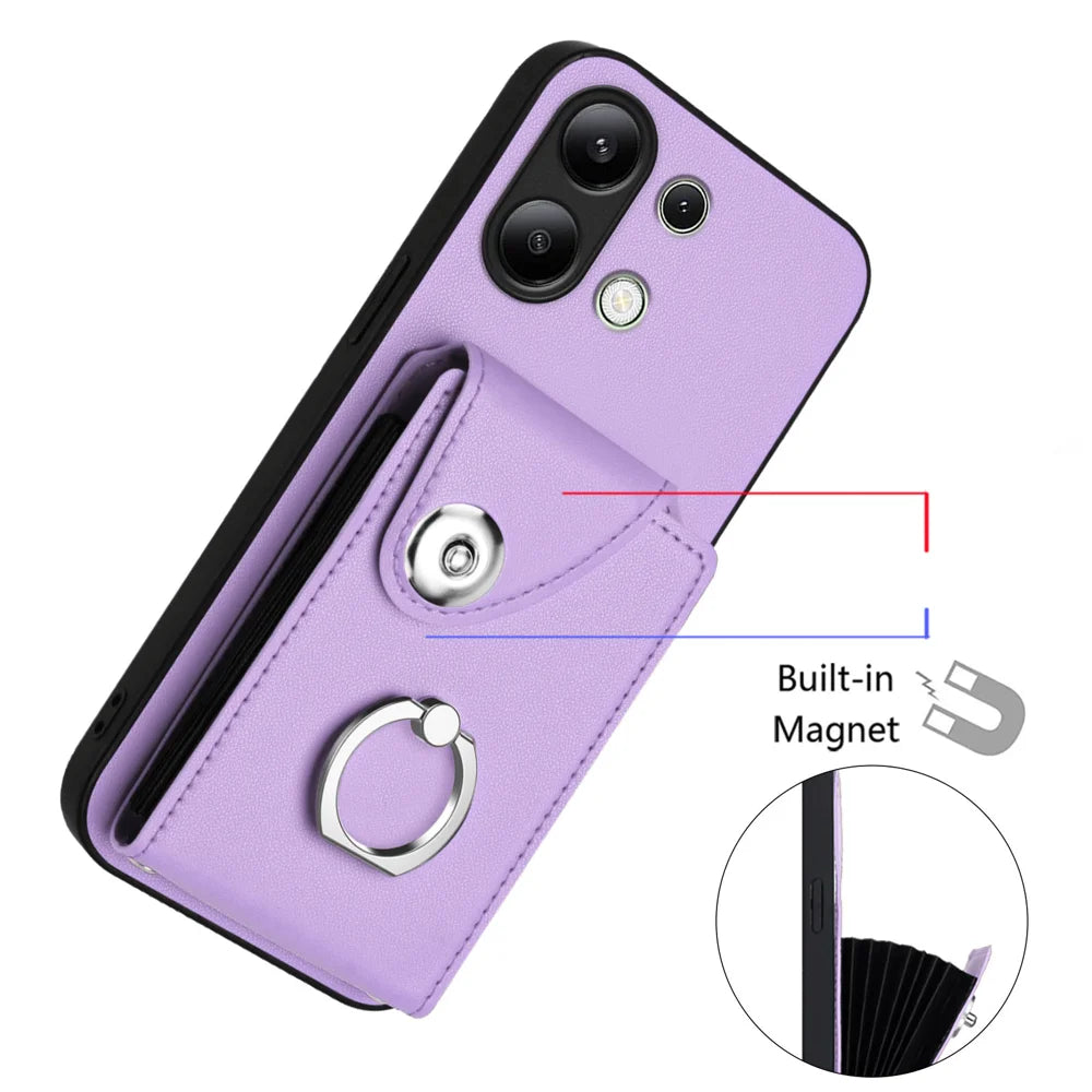 For Xiaomi Redmi Note 13 4G Case YB Leather Coating Series-7 Card Holder Leather TPU Phone Cover with Kickstand