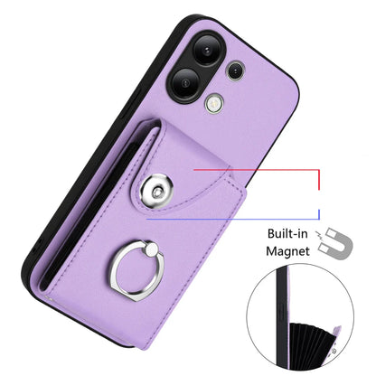 For Xiaomi Redmi Note 13 4G Case YB Leather Coating Series-7 Card Holder Leather TPU Phone Cover with Kickstand