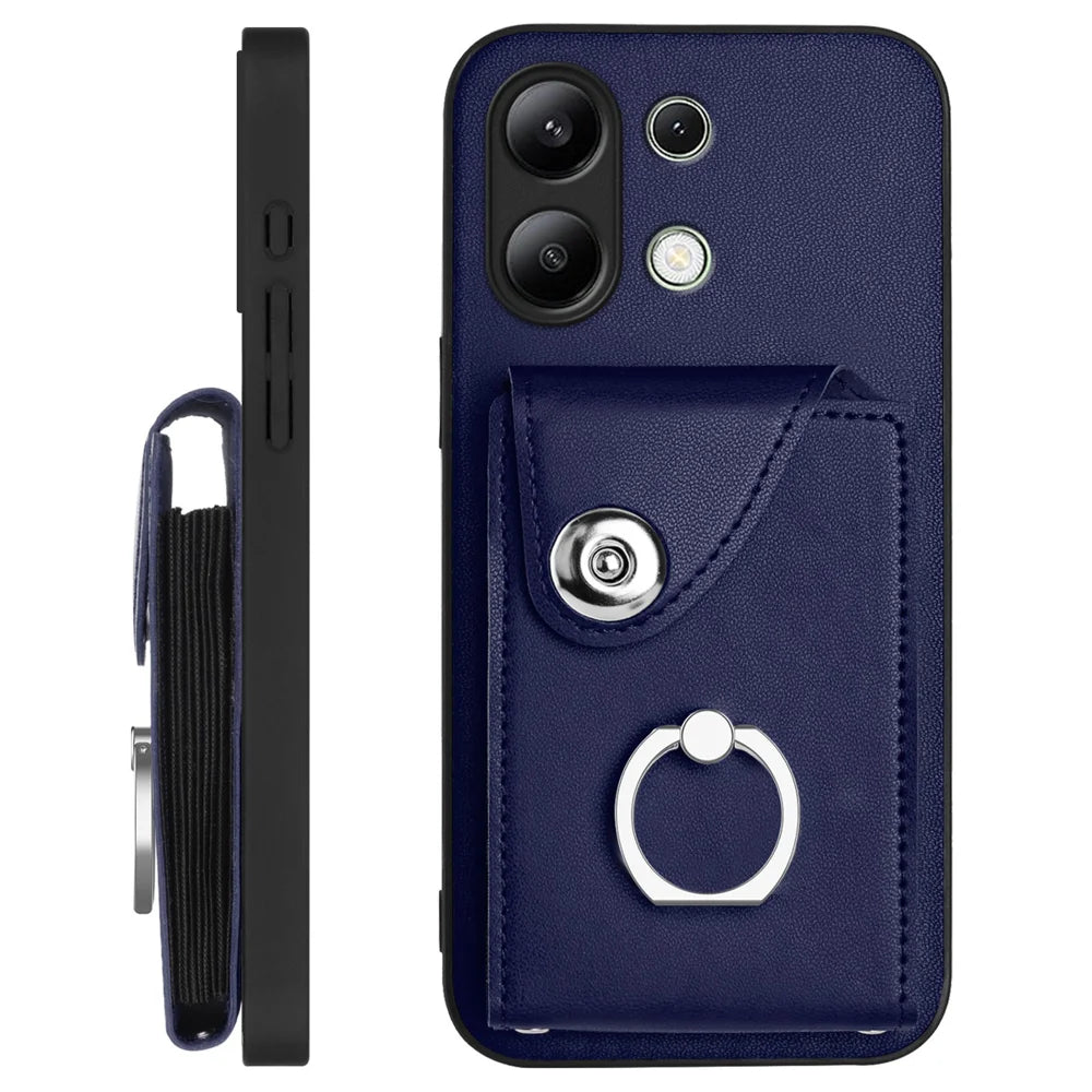 For Xiaomi Redmi Note 13 4G Case YB Leather Coating Series-7 Card Holder Leather TPU Phone Cover with Kickstand