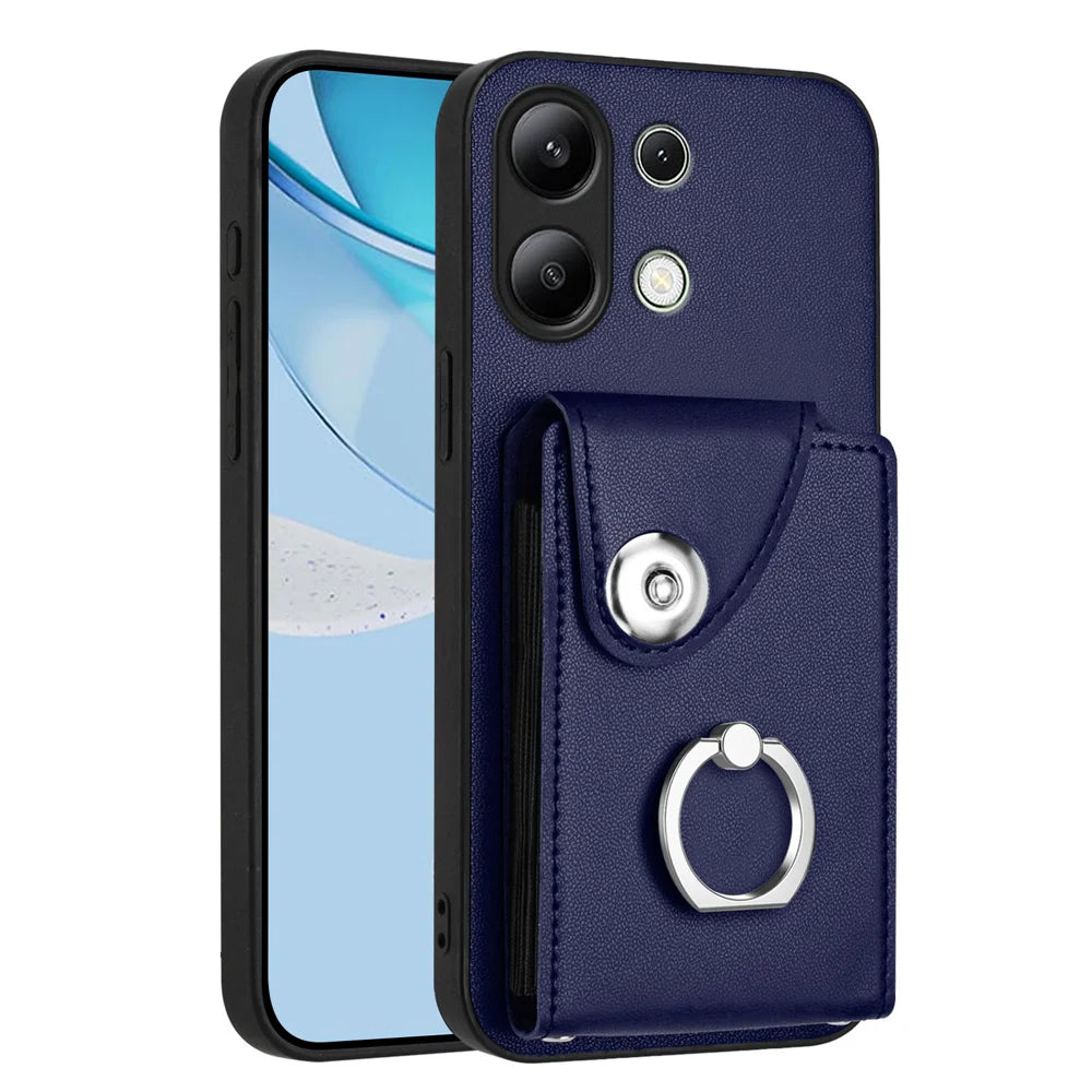 For Xiaomi Redmi Note 13 4G Case YB Leather Coating Series-7 Card Holder Leather TPU Phone Cover with Kickstand
