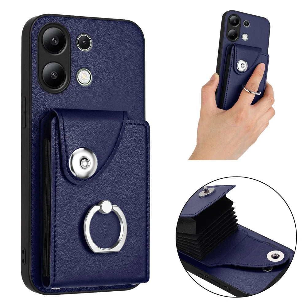 For Xiaomi Redmi Note 13 4G Case YB Leather Coating Series-7 Card Holder Leather TPU Phone Cover with Kickstand
