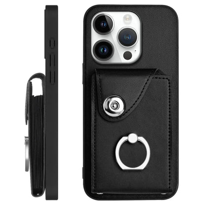 For iPhone 16 Pro Max Case YB Leather Coating Series-7 Card Holder Leather TPU Phone Cover with Kickstand