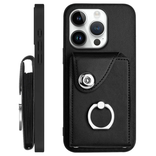 For iPhone 16 Pro Max Case YB Leather Coating Series-7 Card Holder Leather TPU Phone Cover with Kickstand