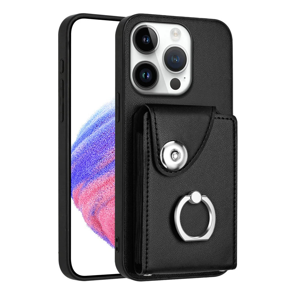 For iPhone 16 Pro Max Case YB Leather Coating Series-7 Card Holder Leather TPU Phone Cover with Kickstand