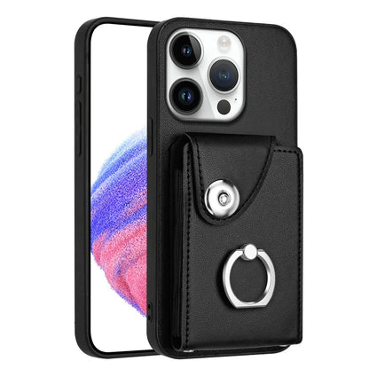 For iPhone 16 Pro Max Case YB Leather Coating Series-7 Card Holder Leather TPU Phone Cover with Kickstand