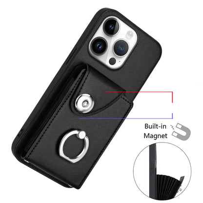 For iPhone 16 Pro Max Case YB Leather Coating Series-7 Card Holder Leather TPU Phone Cover with Kickstand