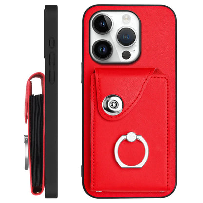 For iPhone 16 Pro Max Case YB Leather Coating Series-7 Card Holder Leather TPU Phone Cover with Kickstand