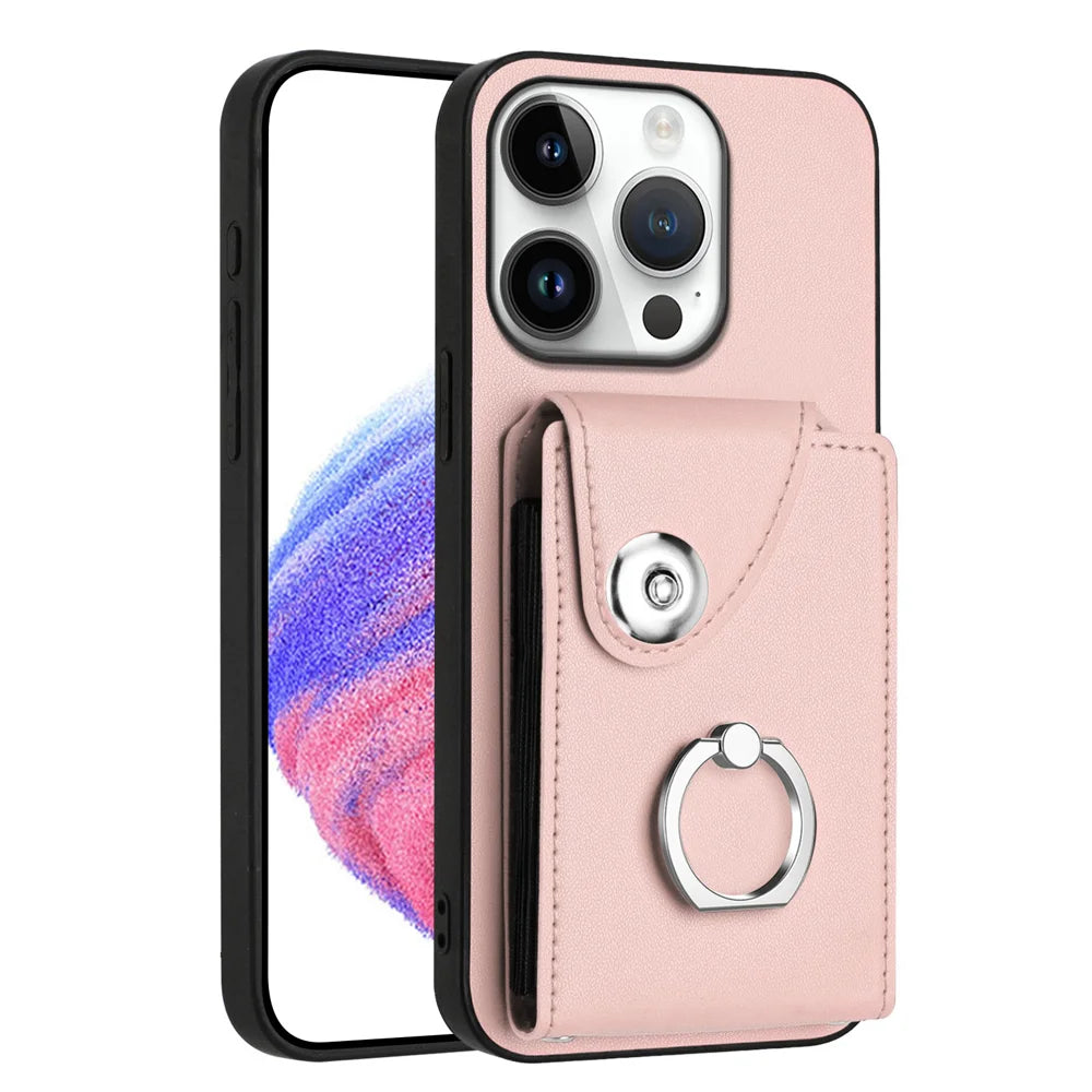 For iPhone 16 Pro Max Case YB Leather Coating Series-7 Card Holder Leather TPU Phone Cover with Kickstand