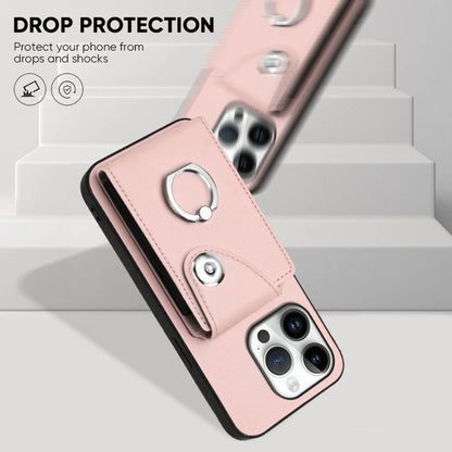 For iPhone 16 Pro Max Case YB Leather Coating Series-7 Card Holder Leather TPU Phone Cover with Kickstand