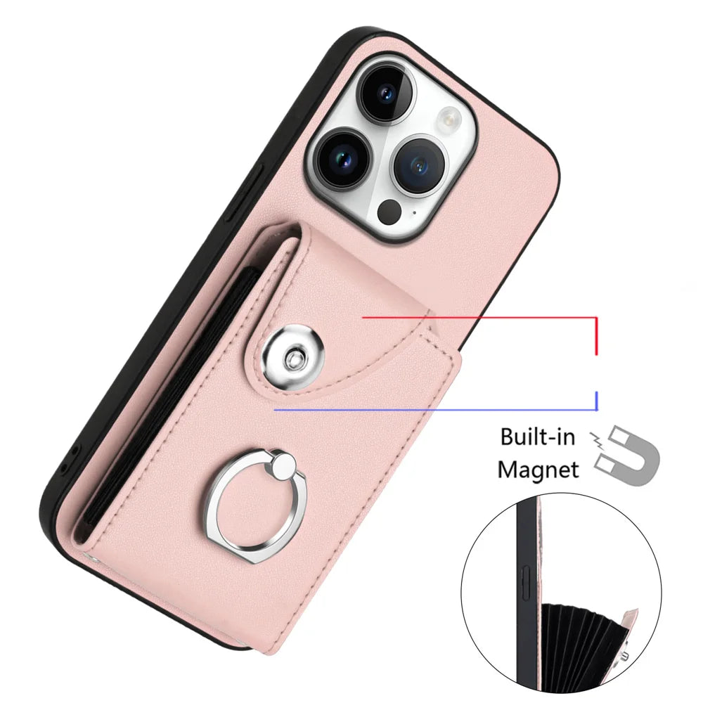 For iPhone 16 Pro Max Case YB Leather Coating Series-7 Card Holder Leather TPU Phone Cover with Kickstand