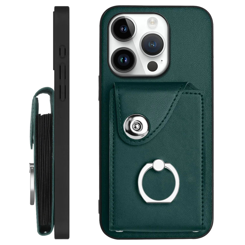 For iPhone 16 Pro Max Case YB Leather Coating Series-7 Card Holder Leather TPU Phone Cover with Kickstand
