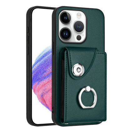 For iPhone 16 Pro Max Case YB Leather Coating Series-7 Card Holder Leather TPU Phone Cover with Kickstand