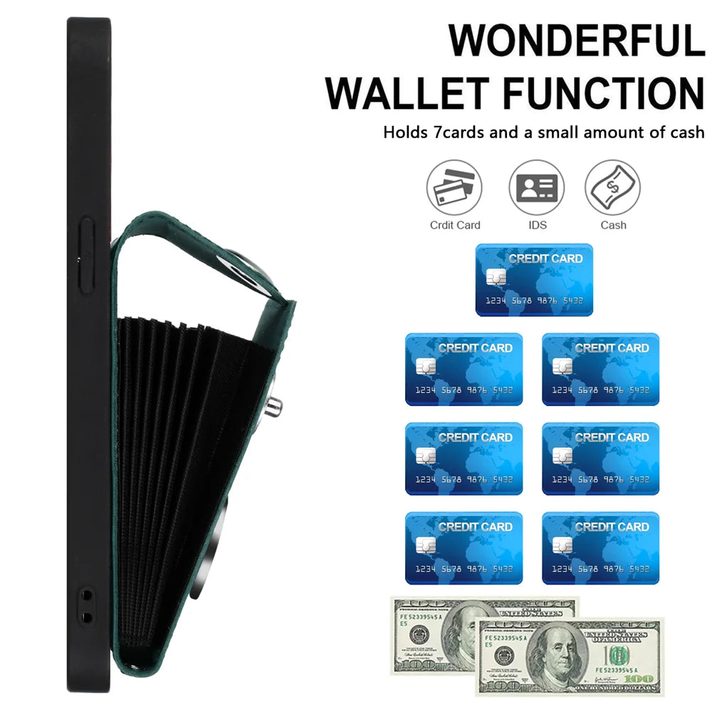 For iPhone 16 Pro Max Case YB Leather Coating Series-7 Card Holder Leather TPU Phone Cover with Kickstand