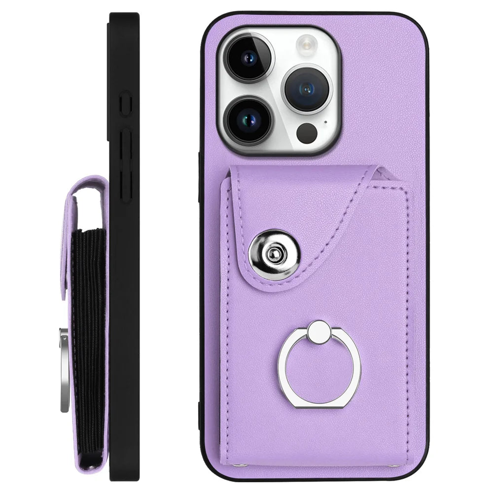 For iPhone 16 Pro Max Case YB Leather Coating Series-7 Card Holder Leather TPU Phone Cover with Kickstand