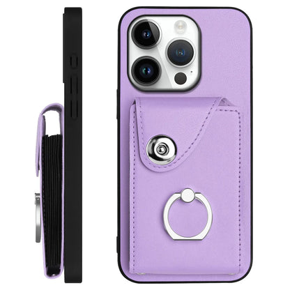 For iPhone 16 Pro Max Case YB Leather Coating Series-7 Card Holder Leather TPU Phone Cover with Kickstand
