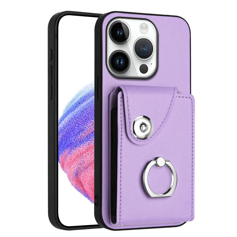 For iPhone 16 Pro Max Case YB Leather Coating Series-7 Card Holder Leather TPU Phone Cover with Kickstand