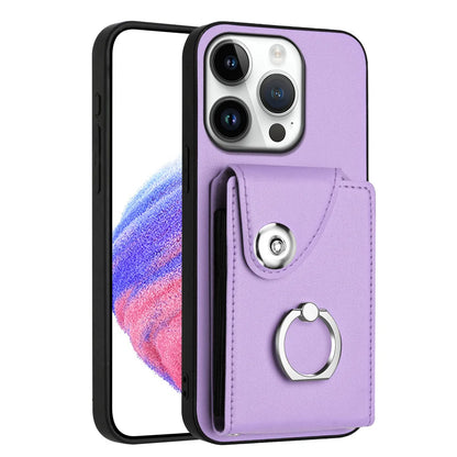 For iPhone 16 Pro Max Case YB Leather Coating Series-7 Card Holder Leather TPU Phone Cover with Kickstand