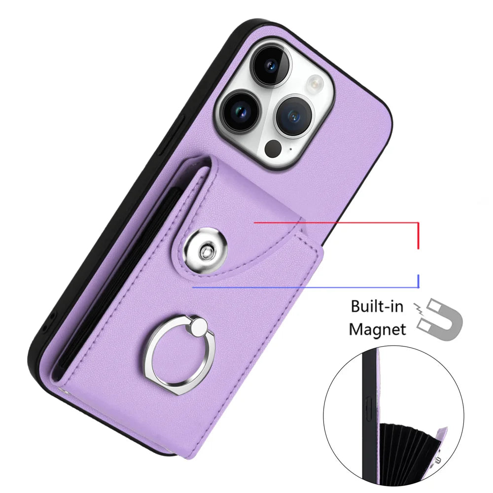 For iPhone 16 Pro Max Case YB Leather Coating Series-7 Card Holder Leather TPU Phone Cover with Kickstand