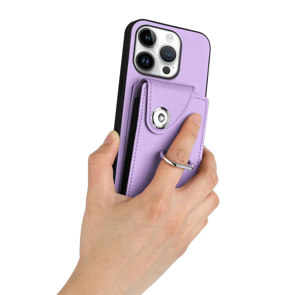 For iPhone 16 Pro Max Case YB Leather Coating Series-7 Card Holder Leather TPU Phone Cover with Kickstand
