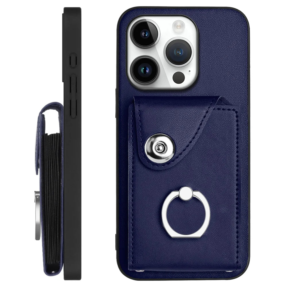 For iPhone 16 Pro Max Case YB Leather Coating Series-7 Card Holder Leather TPU Phone Cover with Kickstand