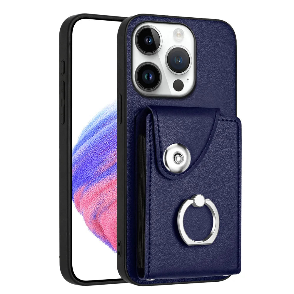 For iPhone 16 Pro Max Case YB Leather Coating Series-7 Card Holder Leather TPU Phone Cover with Kickstand