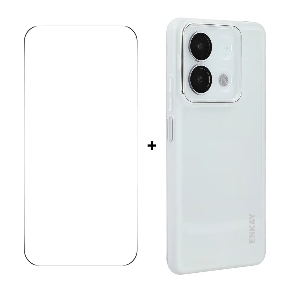 For Xiaomi Redmi Note 13R Pro 5G ENKAY HAT PRINCE Case Matte TPU Phone Cover with Lens Film + 9H Glass Protector