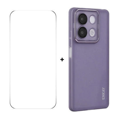 For Xiaomi Redmi Note 13R Pro 5G ENKAY HAT PRINCE Case Matte TPU Phone Cover with Lens Film + 9H Glass Protector