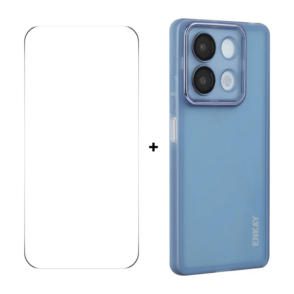 For Xiaomi Redmi Note 13 5G ENKAY HAT PRINCE Case Matte TPU Phone Cover with Lens Film + 9H Glass Protector