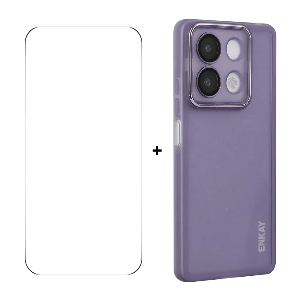 For Xiaomi Redmi Note 13 5G ENKAY HAT PRINCE Case Matte TPU Phone Cover with Lens Film + 9H Glass Protector
