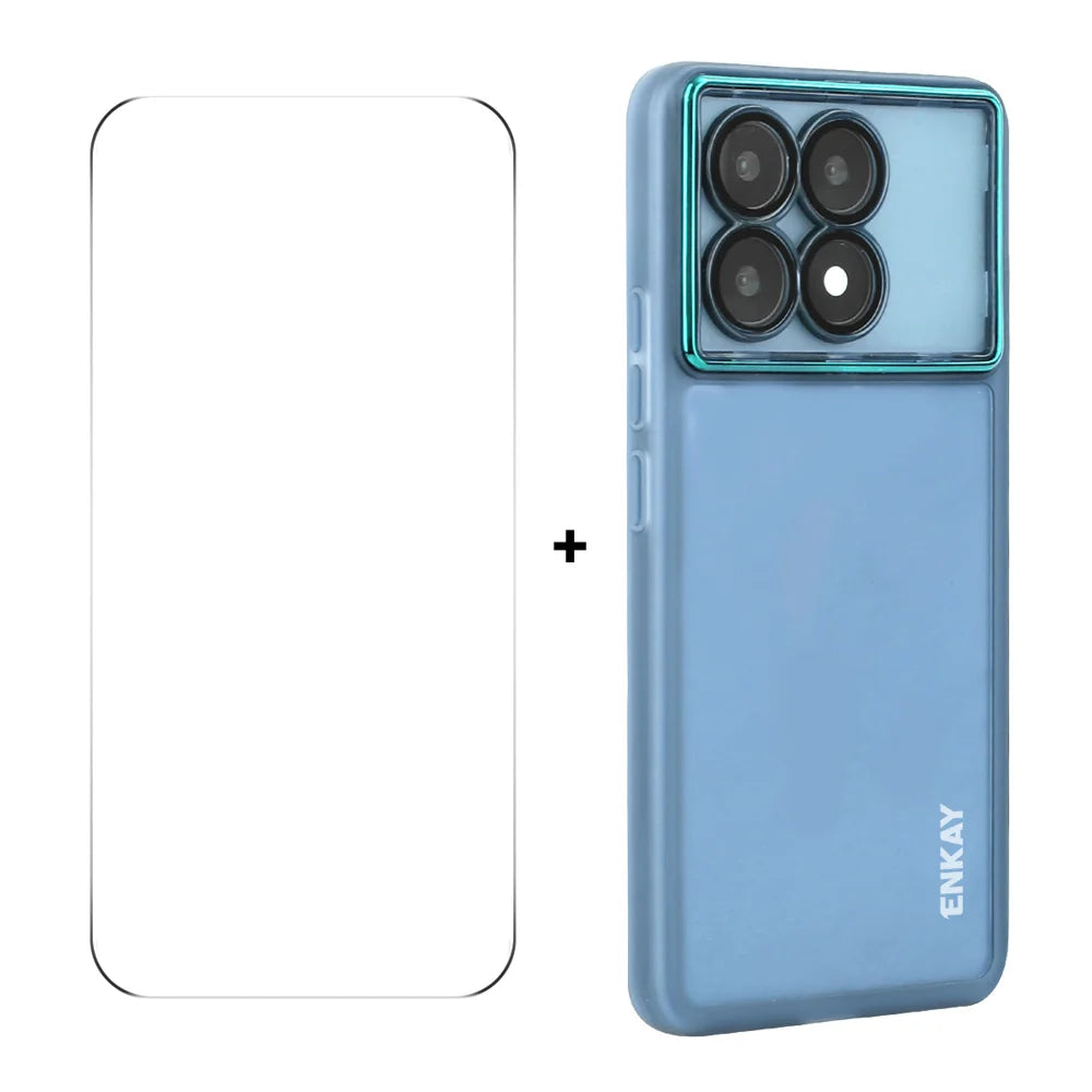 For Xiaomi Redmi K70E 5G ENKAY HAT PRINCE Case Matte TPU Phone Cover with Lens Film + 9H Glass Protector