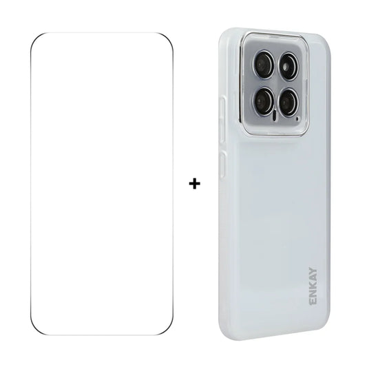 For Xiaomi 14 ENKAY HAT PRINCE Case Matte TPU Phone Cover with Lens Film + 9H Glass Protector